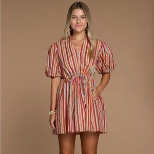 Olivia James the Label Daphne Dress in red multi stripe